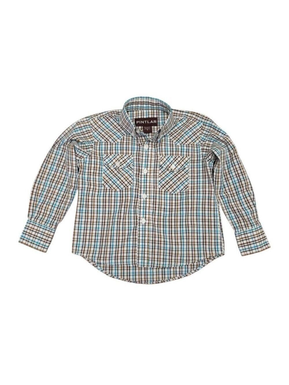 Pintlar Boys Long Sleeve Brown & Blue Button Down Shirt Small